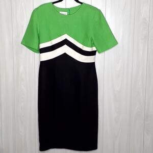 Althuser Linen Sheath Dress Green Black White Size 8 Vintage Lined